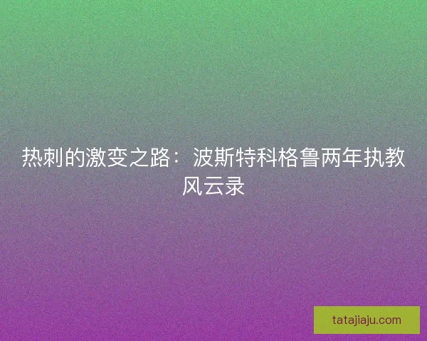 热刺的激变之路：波斯特科格鲁两年执教风云录